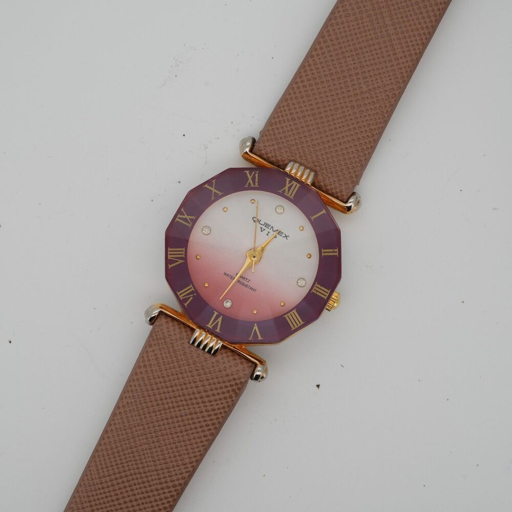 Quemex VIP Quartz Watch Faceted Crystal 29mm New Battery Running